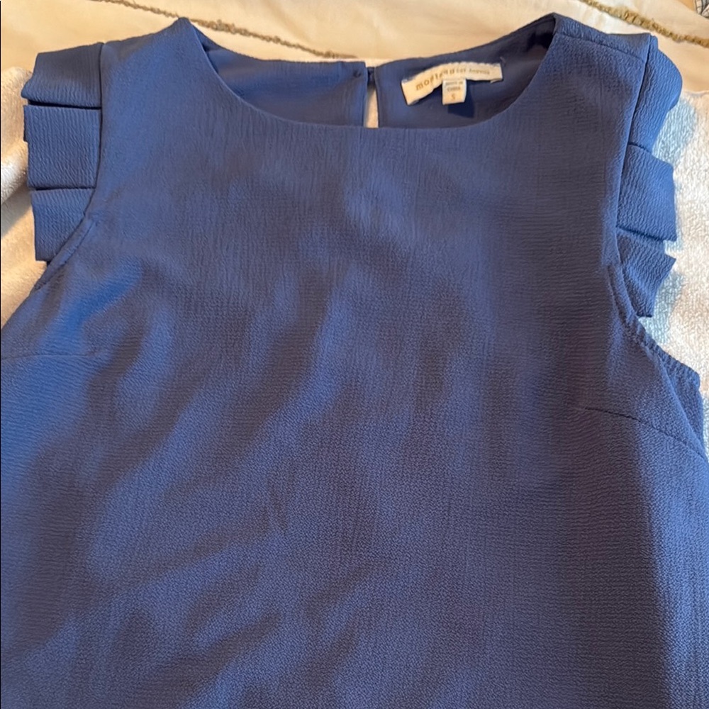 Monteau Blue Ruffled Cap Sleeve Blouse